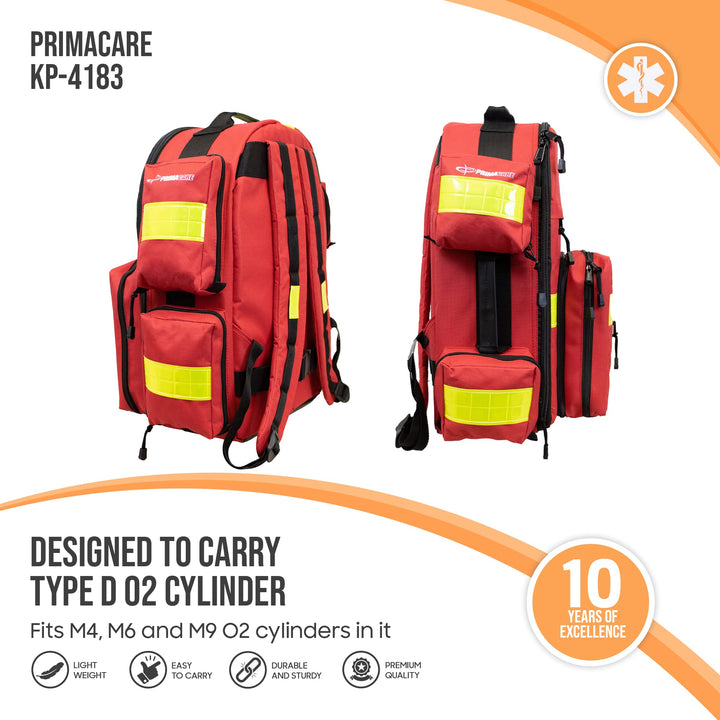 Primacare KP-4183 Trauma Emergency Medical Supplies Tactical 17"x6"x9" Trauma Back Pack Bag for Holding O2 Tank