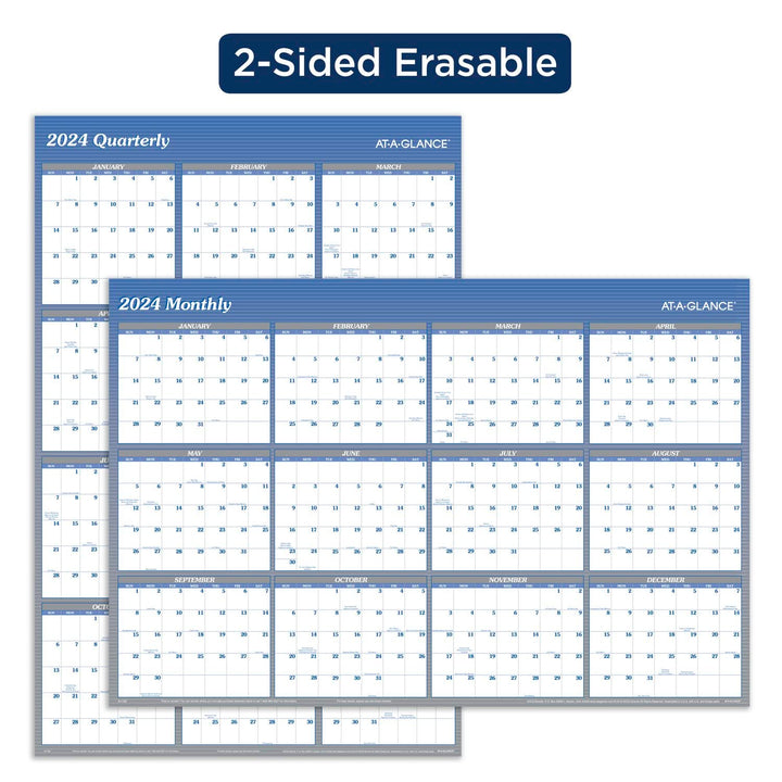 AT-A-GLANCE 2024 Wall Calendar, Dry Erase Monthly Wall Planner, 12 Month, 48" x 32", Extra Large, Vertical/Horizontal, Reversible, Blue (A1152-24) 2024 Old Edition