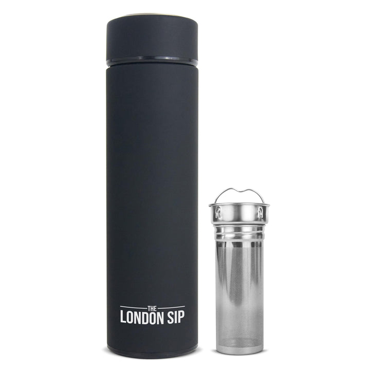 London Sip Multi-Purpose Travel Mug and Tumbler Fruit Infused Flask Hot and Cold Double Wall Stainless Steel Thermos with Extra-Long Infuser, Sacred Red 16.9 Ounces