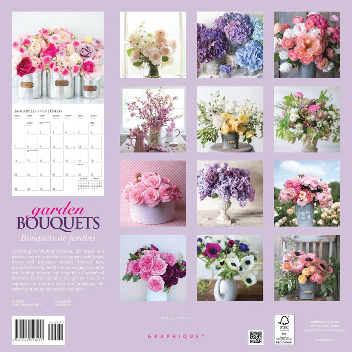 Graphique 2024 Garden Bouquets Wall Calendar | 12” x 12” | Thick Paper | Home & Office Organizer | Large Monthly Grid | 3 Languages & Marked Holidays | 4 Month Preview Page for 2025