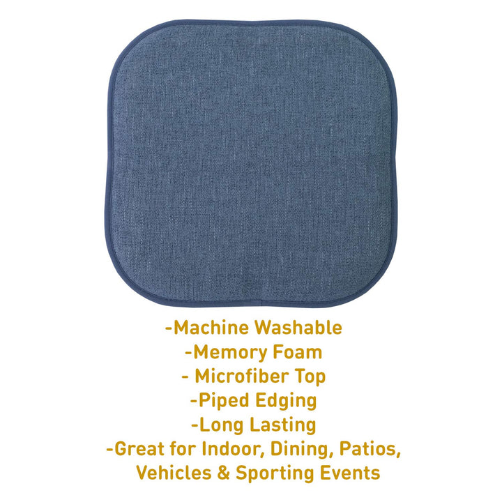 Sweet Home Collection Chair Cushion Memory Foam Pads Honeycomb Pattern Slip Non Skid Rubber Back Rounded Square 16" x 16" Seat Cover, 2 Pack, Alexis Denim
