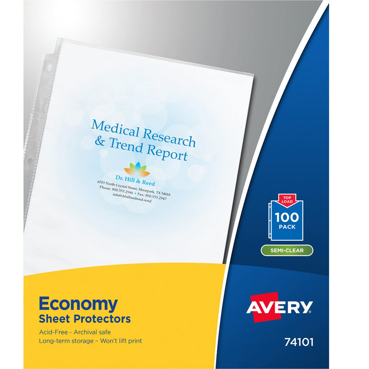 Avery Semi-Clear Economy Sheet Protectors, Top Load, 100 Document Protectors (74101) 100 Pack