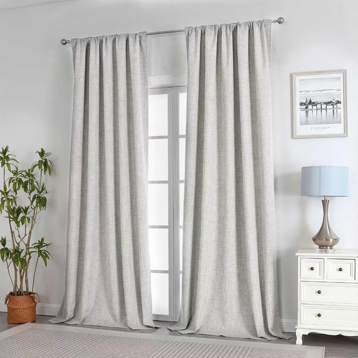 Joydeco 100% Black Out Curtains 63 inch Long 2 Panels Burg Natural Blackout Linen Drapes for Bedroom Living Room Darkening Curtain Thermal Insulated Back tab Rod Pocket(37x63 inch,Sage Green) Sage Green 37"W x 63"L (Pack of 2)