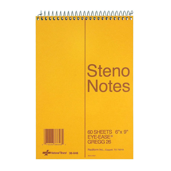 Rediform National Steno Notebook with Brown Board Cover, Green Eye-Ease Paper, Gregg Ruled, 6" x 9", 60 Sheets (36646)