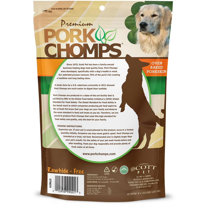 Pork Chomps Baked Pork Skin Dog Chews, 6-inch Twists, Real Chicken Wrap, 4 Count 4 Count (Pack of 1)