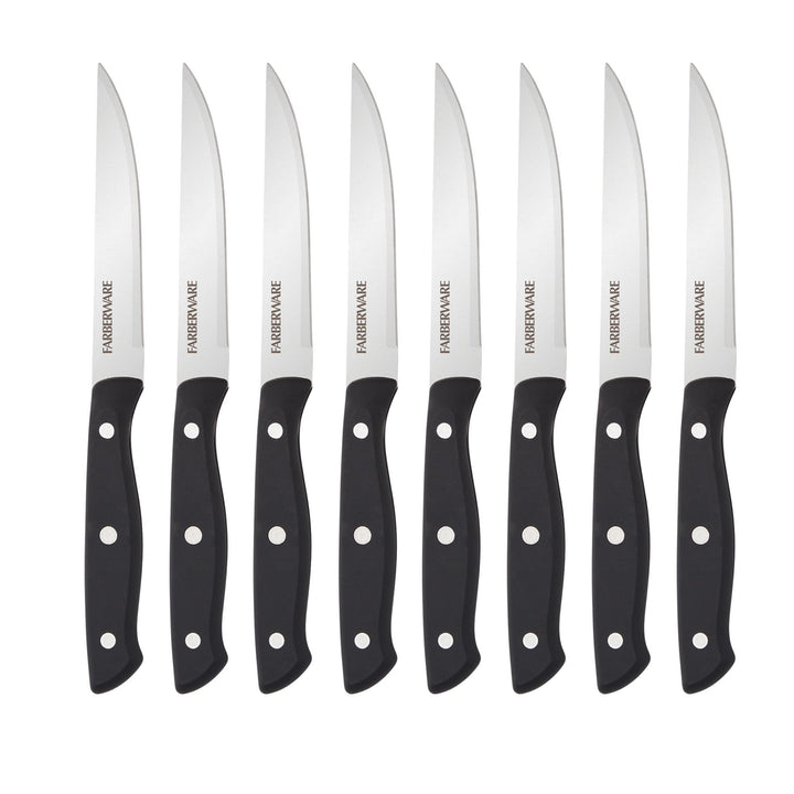 Farberware Full-Tang Triple-Riveted 8-Piece Steak Knife Set, High-Carbon Stainless Steel, Razor-Sharp Knives with Ergonomic Handle, Kitchen Knives, Set of 8, Black 8 Piece