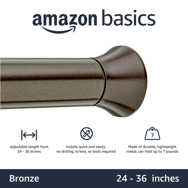 Basics Tension Curtain Rod, Adjustable Length, 24-36", Classic Finial, Bronze 24-36" Indoor