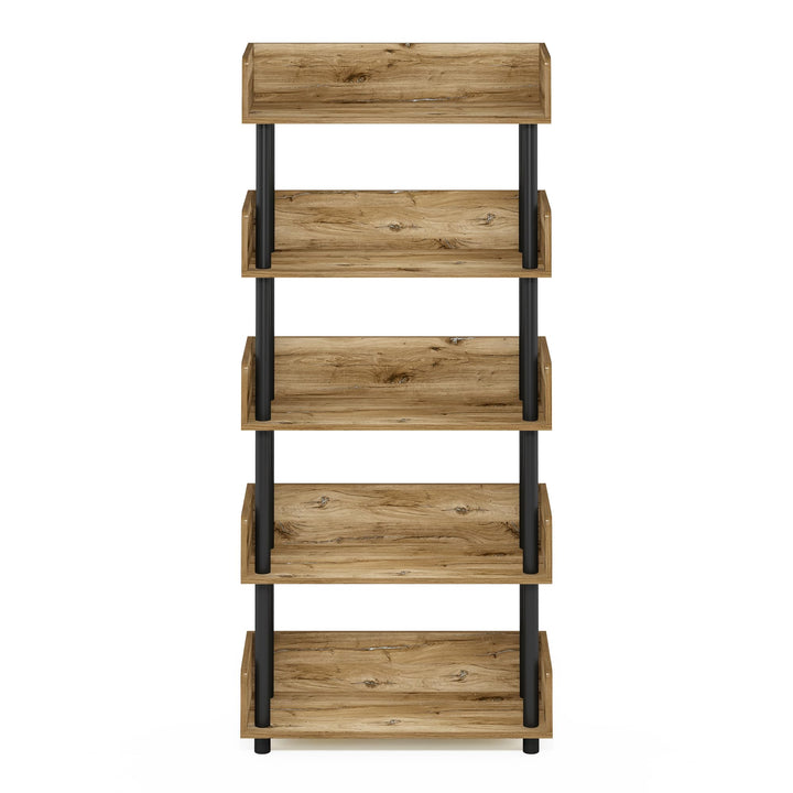 Furinno Turn-N-Tube 5-Tier Multipurpose Shelf / Display Rack / Storage Shelf / Bookshelf, Classic Tubes, Sonoma Oak/White 5-Tier Classic Tube