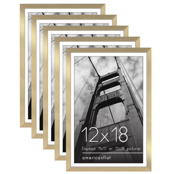 Americanflat 12x16 Picture Frame with Polished Plexiglass - Set of 5 - Use as 8.5x11 Frame with Mat or 12x16 Frame Without Mat - Galleria Collection - Gallery Wall Frame Set for Wall Display - White