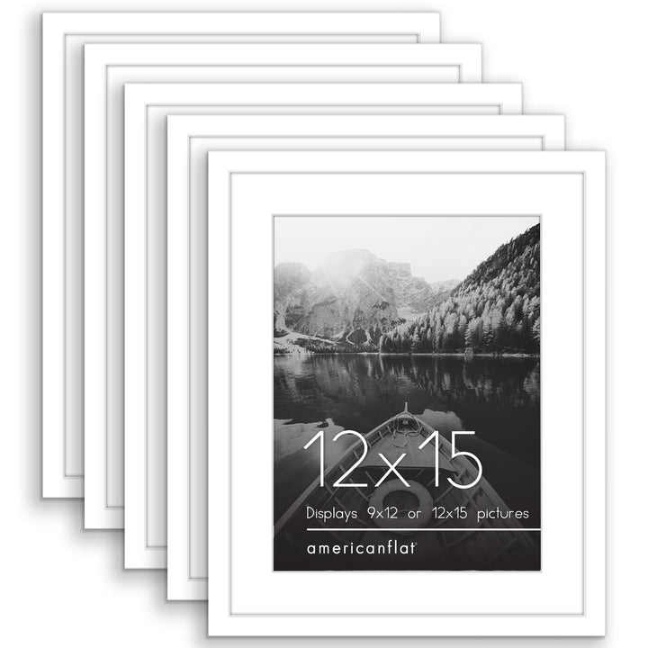 Americanflat 12x16 Picture Frame with Polished Plexiglass - Set of 5 - Use as 8.5x11 Frame with Mat or 12x16 Frame Without Mat - Galleria Collection - Gallery Wall Frame Set for Wall Display - White