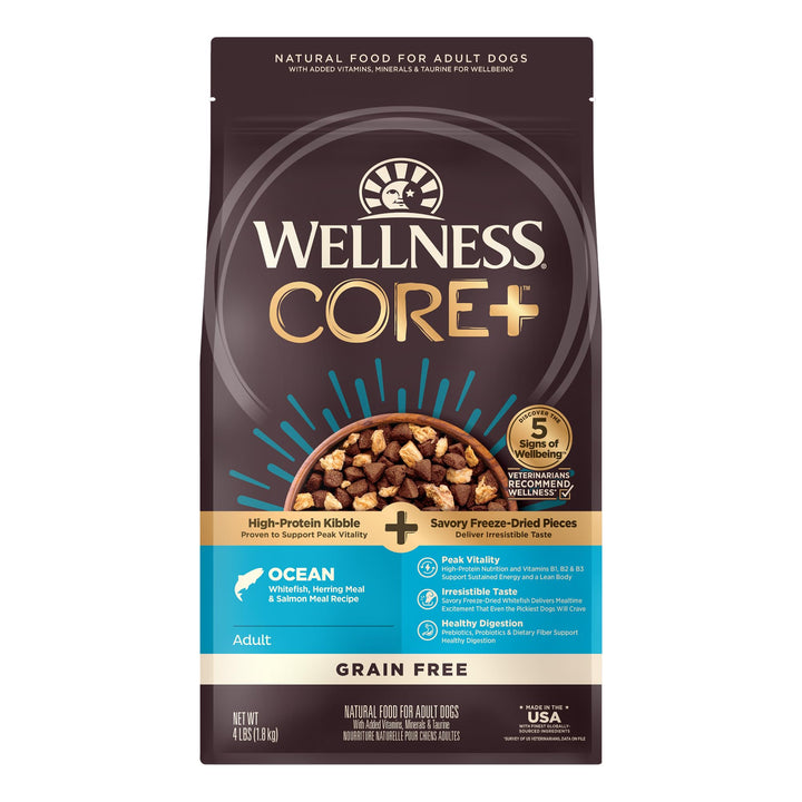 Wellness CORE+ (Formerly RawRev) Natural Grain Free Dry Dog Food, Wild Game Duck, Wild Boar & Rabbit with Freeze Dried Lamb, 10-Pound Bag 10 Pound (Pack of 1)