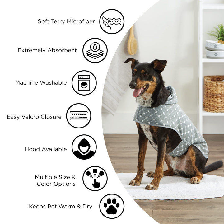 Bone Dry Pet Robe Collection, Embroidered Absorbent Microfiber Bath Robe with Adjustable Closure, for Dogs & Cats, X-Small, Lavender