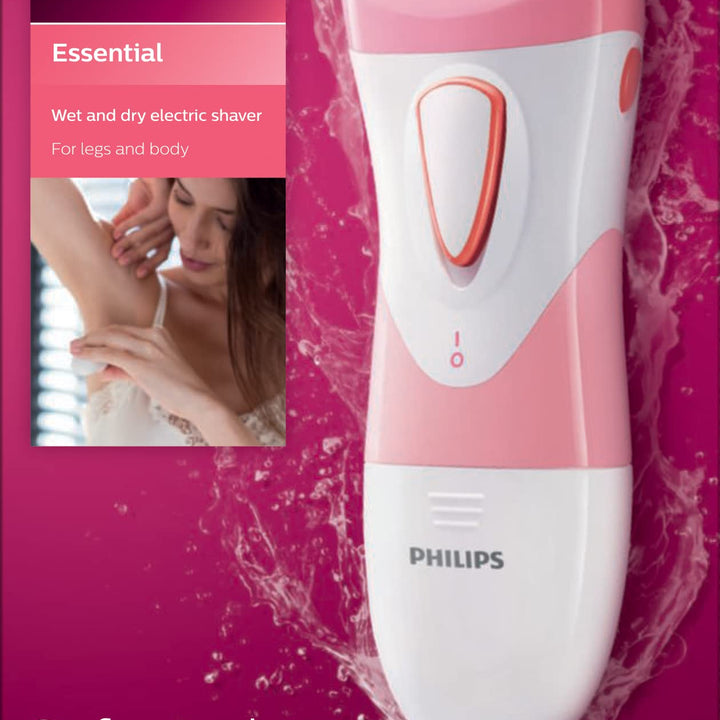 Philips Beauty SatinShave Essential Women's Wet & Dry Electric Shaver for Legs, Cordless, Pink and White, HP6306/50