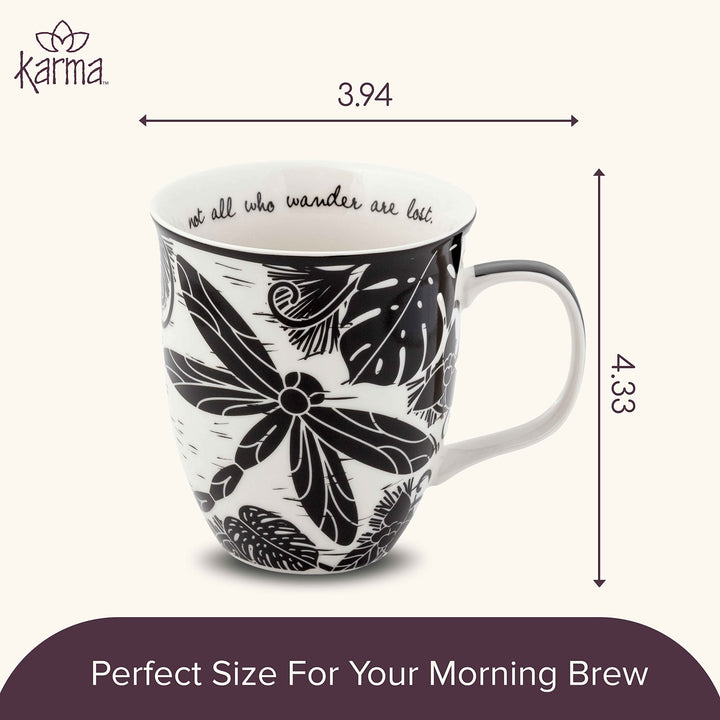 Karma Gifts 16 oz Black and White Boho Mug Dragonfly - Cute Coffee and Tea Mug - Ceramic Coffee Mugs for Women and Men 1 Count (Pack of 1)