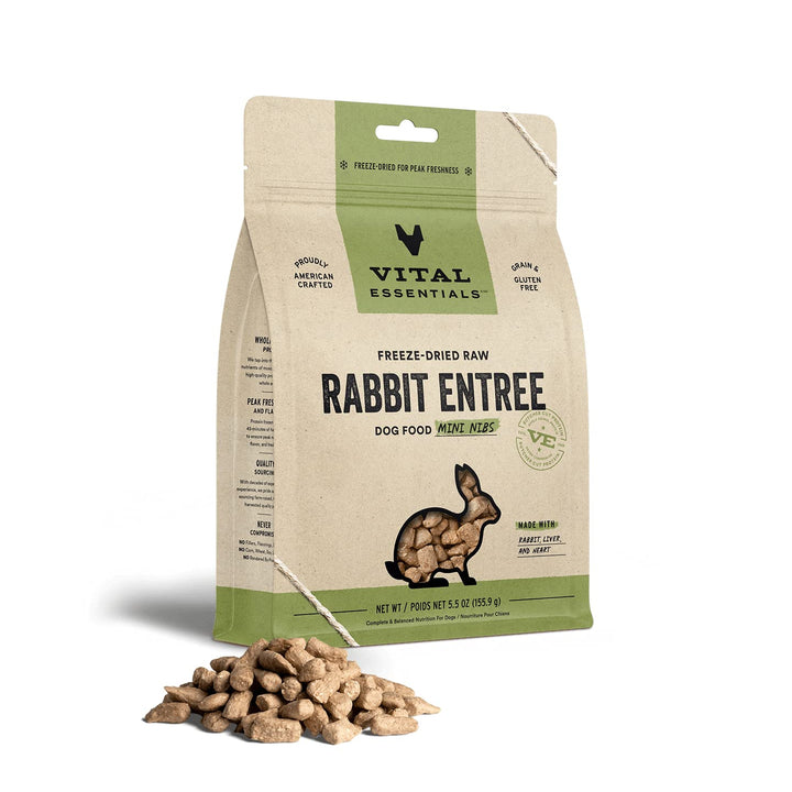 Vital Essentials Freeze Dried Raw Dog Food, Rabbit Mini Nibs Entree, 5.5 oz
