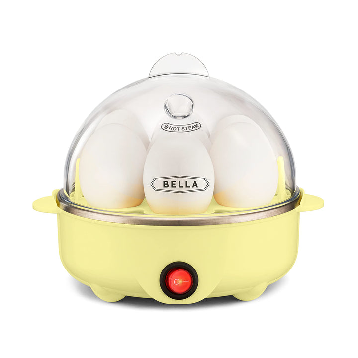 BELLA Rapid Electric Egg Cooker and Poacher with Auto Shut Off for Omelet, Soft, Medium and Hard Boiled Eggs - 7 Egg Capacity Tray, Single Stack, Yellow