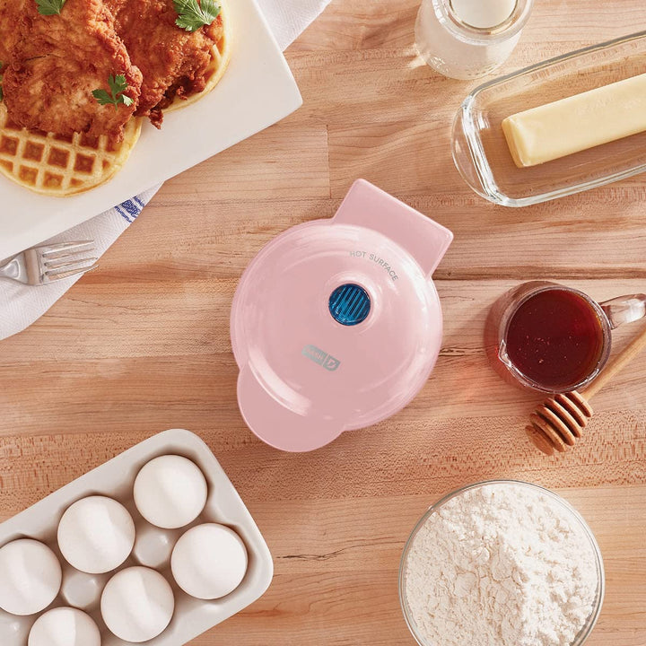 DASH Mini Maker for Individual Waffles, Hash Browns, Keto Chaffles with Easy to Clean, Non-Stick Surfaces, 4 Inch, Pink Waffle Maker