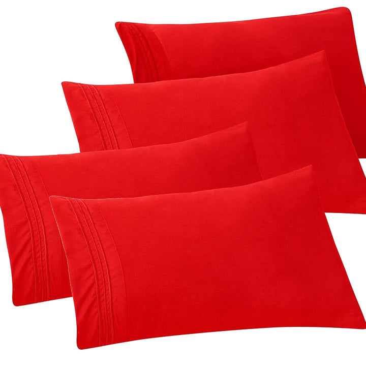 Elegant Comfort 4-PACK Solid Pillowcases 1500 Thread Count Egyptian Quality - Easy Care, Smooth Weave, Wrinkle and Stain Resistant, Easy Slip-On, 4-Piece Set, Standard/Queen Pillowcase, Red