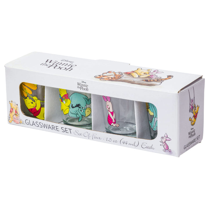 Silver Buffalo Disney Winnie the Pooh Retro Art 4 Pack Mini Glass Set, 1.5 Ounces