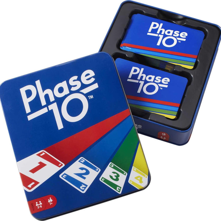 Mattel Games Phase 10 Card Game for Families, Adults and Kids, Challenging & Exciting Rummy-Style Play in a Storage Tin (Exclusive)