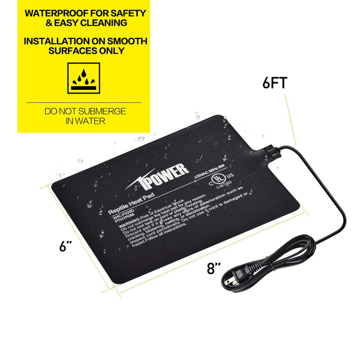 iPower Reptile Heat Pad 4W/8W/16W/24W Under Tank Terrarium Warmer Heating Mat and Digital Thermostat Controller for Turtles Lizards Frogs and Other Small Animals, Multi Sizes 6" x 8" Black/Heat Pad + Thermometer