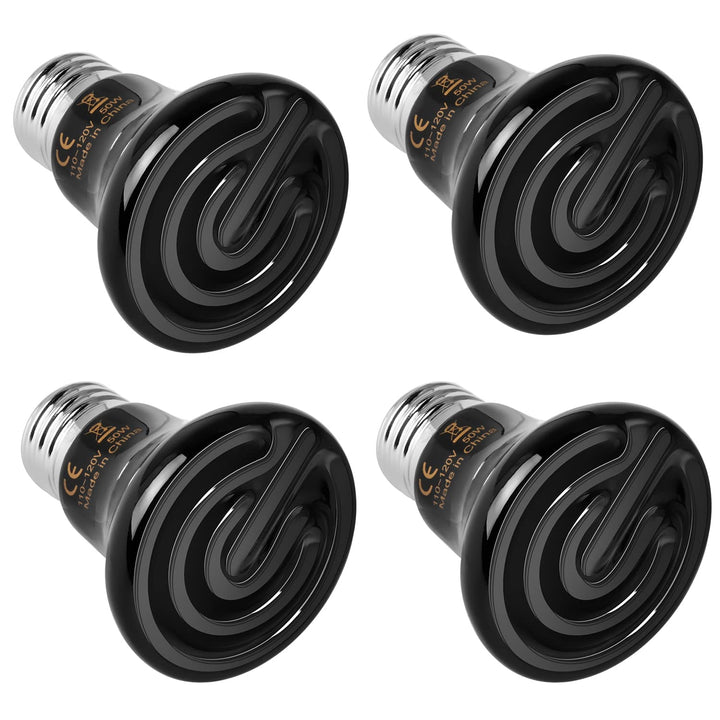 Simple Deluxe 25W/40W/50W/60W/100W/150W Ceramic Heat Emitter Reptile Heat Lamp Bulb No Light Emitting Brooder Coop Heater for Amphibian Pet & Incubating Chicken, Black/4-Pack, 50W(Mini) 50W (Mini)