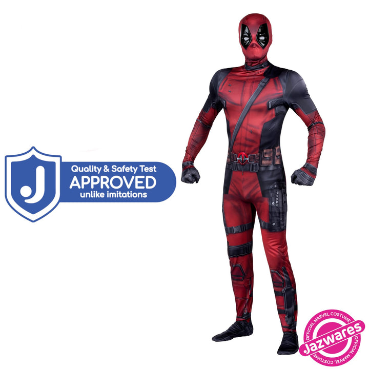 MARVEL Deadpool Official Adult Deluxe Zentai Halloween Costume - Stretch Spandex with Wrist Slits Medium