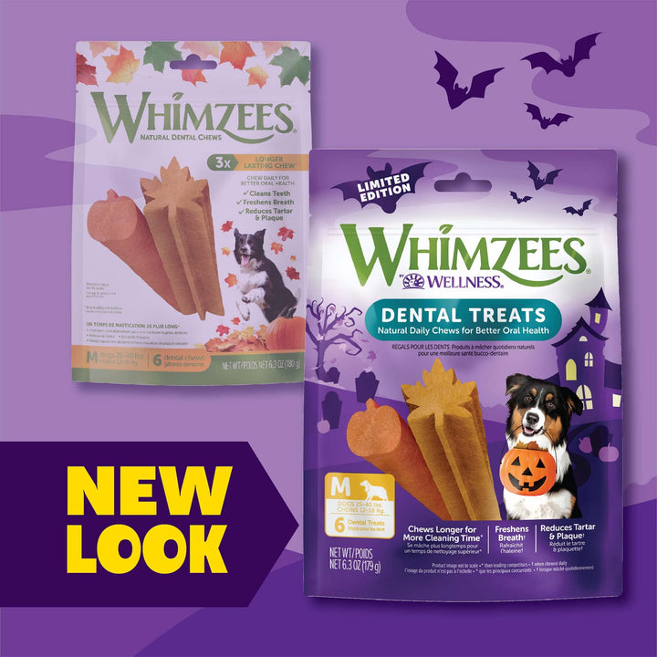 Whimzees by Wellness Halloween Natural Dental Chews for Dogs, Long Lasting Treats, Grain-Free, Freshens Breath, Medium Breed, 6 Count Dental Medium 6.35 Ounce (Pack of 1)