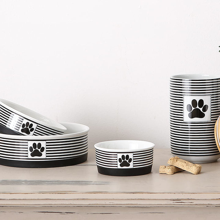 Bone Dry Paw & Patch Ceramic Pet Collection, Small Set, 4.25x2, Black, 2 Piece,5742 Small Bowl Set, 4.25x2"