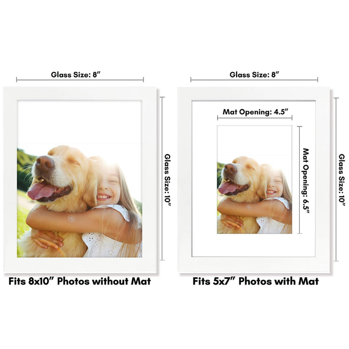 Americanflat 8x10 Picture Frame in White - Use as 5x7 Picture Frame with Mat or 8x10 Frame Without Mat - Engineered Wood Photo Frame with Shatter-Resistant Glass and Easel for Wall and Tabletop