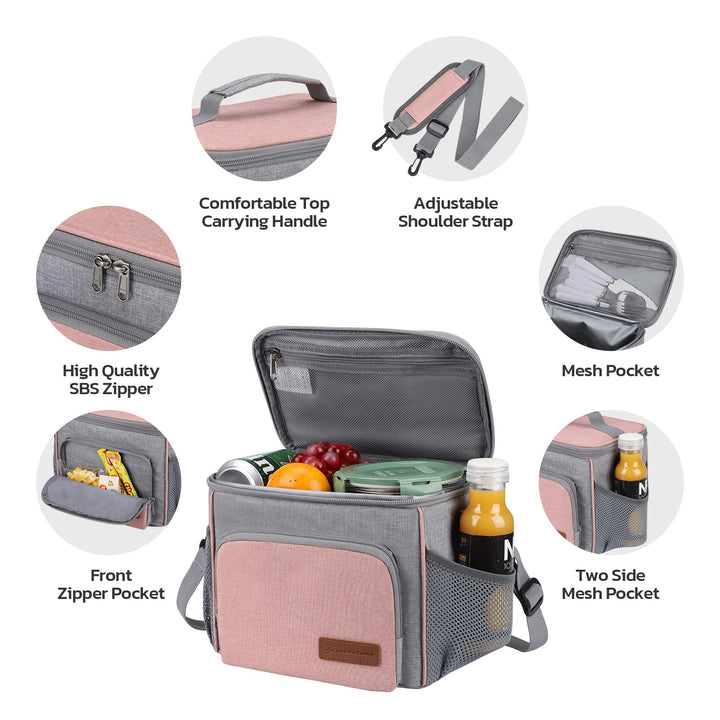 Maelstrom Lunch Box for Men,Insulated Lunch Bag Women/Men,Leakproof Lunch Cooler Bag, Lunch Tote Bag 4.New Single Layer - Pink 4.New Single-Layer (8L/12cans)