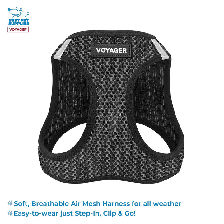 Voyager Step-in Air All Weather Mesh Harness and Reflective Dog 5 ft Leash Combo with Neoprene Handle, for Small, Medium and Large Breed Puppies by Best Pet Supplies - Gray (2-Tone), XS Harness Leash Bundle (Gray 2-Tone-Tone) XS (Chest: 13 - 14.5")