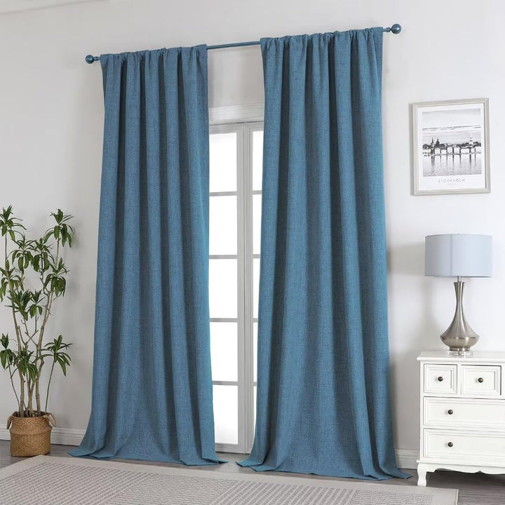 Joydeco 100% Black Out Curtains 63 inch Long 2 Panels Burg Natural Blackout Linen Drapes for Bedroom Living Room Darkening Curtain Thermal Insulated Back tab Rod Pocket(37x63 inch,Sage Green) Sage Green 37"W x 63"L (Pack of 2)