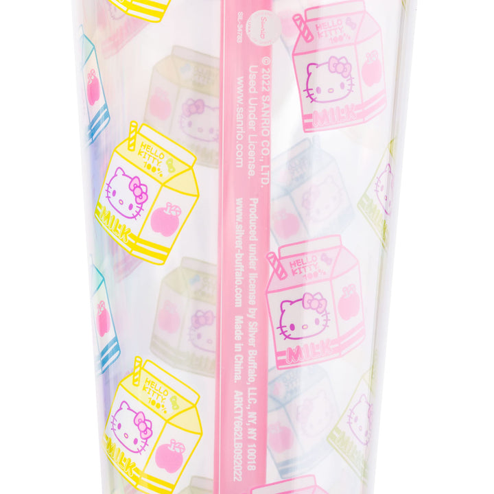 Silver Buffalo Sanrio Hello Kitty Milk Carton Pattern Plastic Boba Tumbler w Lid and Wide Straw, 24 Ounces