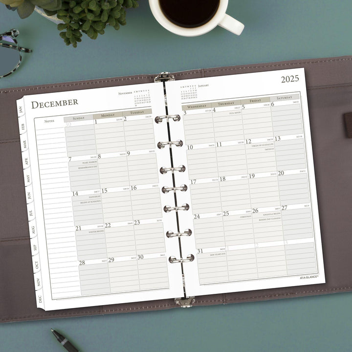 AT-A-GLANCE 2025 Planner, Daily & Monthly, 5-1/2" x 8-1/2", Desk Size, Two Page Per Day Refill, Loose-Leaf (481-225A-25) 2025 New Edition