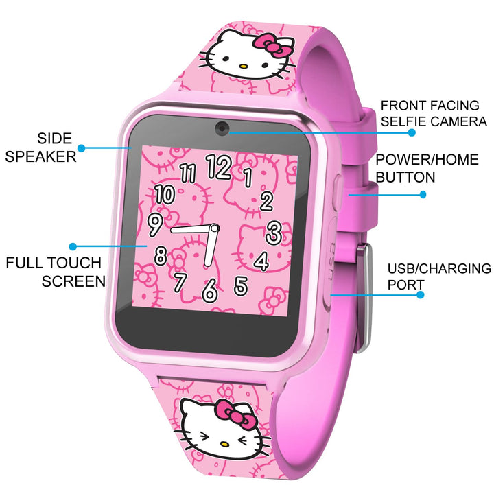 Accutime Hello Kitty Pink Educational Learning Touchscreen Kids Smart Watch - Toy for Girls, Boys, Toddlers - Selfie Cam, Learning Games, Alarm, Calculator (Model: HK4185)