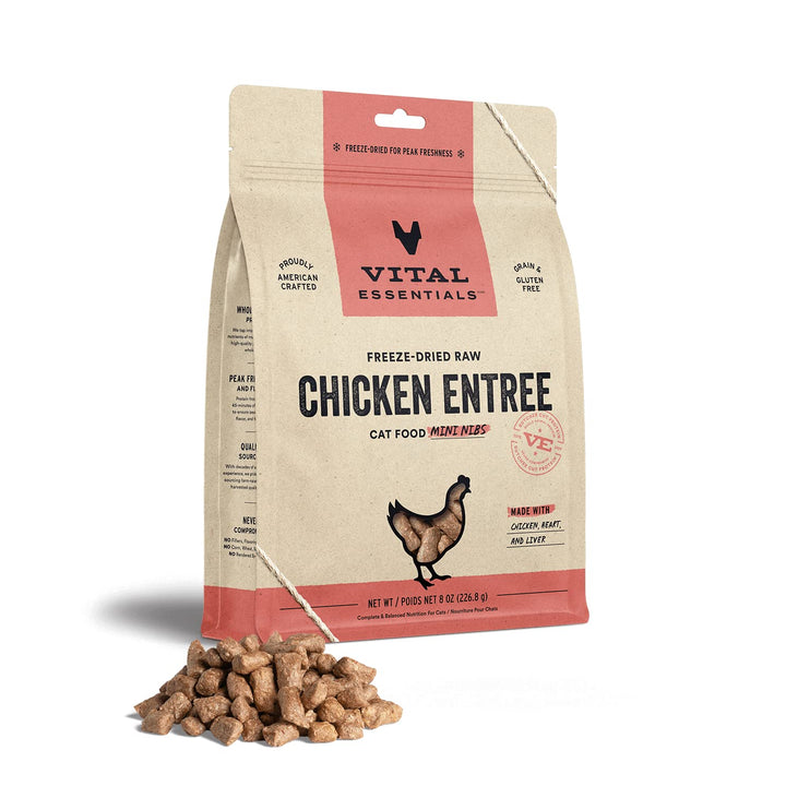 Vital Essentials Freeze Dried Raw Cat Food, Chicken Mini Nibs Entree, 8 oz