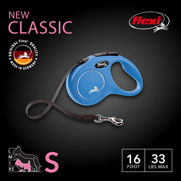 Flexi New Classic Retractable Dog Leash (Tape), 16 ft, Small, Blue
