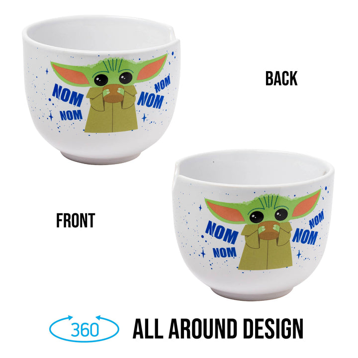 Silver Buffalo Star Wars Mandalorian Baby Yoda Grogu Nom Nom Ceramic Ramen Noodle Rice Bowl with Chopsticks, Microwave Safe, 20 Ounces Stars