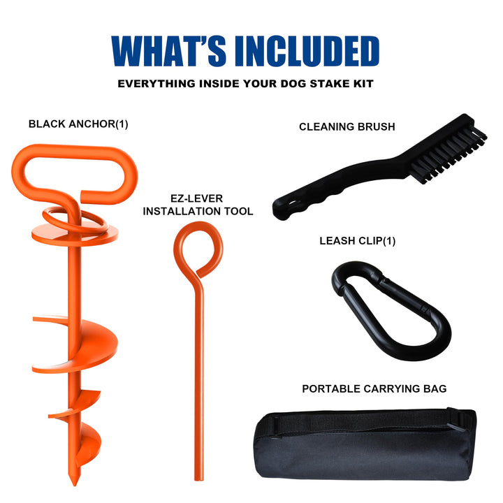 Eurmax USA Heavy-Duty Dog Tie Out Stakes Easy Installation Yard Dog Leash Anchor Dog Stake for Outside Portable Camping Dog Ground Anchor Dog Anchor for Large Dogs,Trampoline, 1-Pack(Orange) Orange 1pc with bag