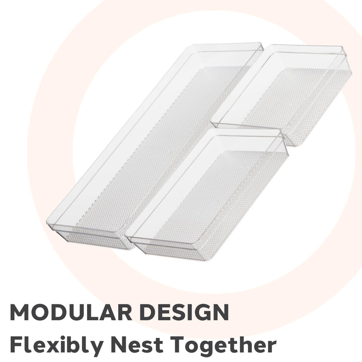 Oggi Set of 3 Clear Drawer Organizers - (1) 6x6.25, (1) 6.25x9.25, (1) 6.25x15.75 - Ideal for Organizing Kitchen Drawers, Office, Desk, Silverware, Kitchen Utensils, Cosmetics and Bathrooms