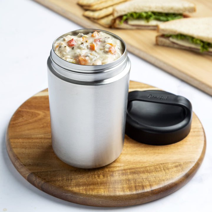 Goodful Vacuum Sealed Insulated Food Jar with Handle Lid, Stainless Steel Thermos, Lunch Container, 16 Oz, Stainless Steel