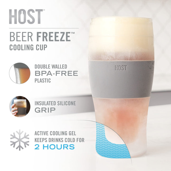 Host FREEZE Beer Glasses, Frozen Beer Mugs, Freezable Pint Glass Set, Insulated Beer Glass, Double Walled Insulated Glasses, 16oz, Grey 1 Count (Pack of 1) Gray