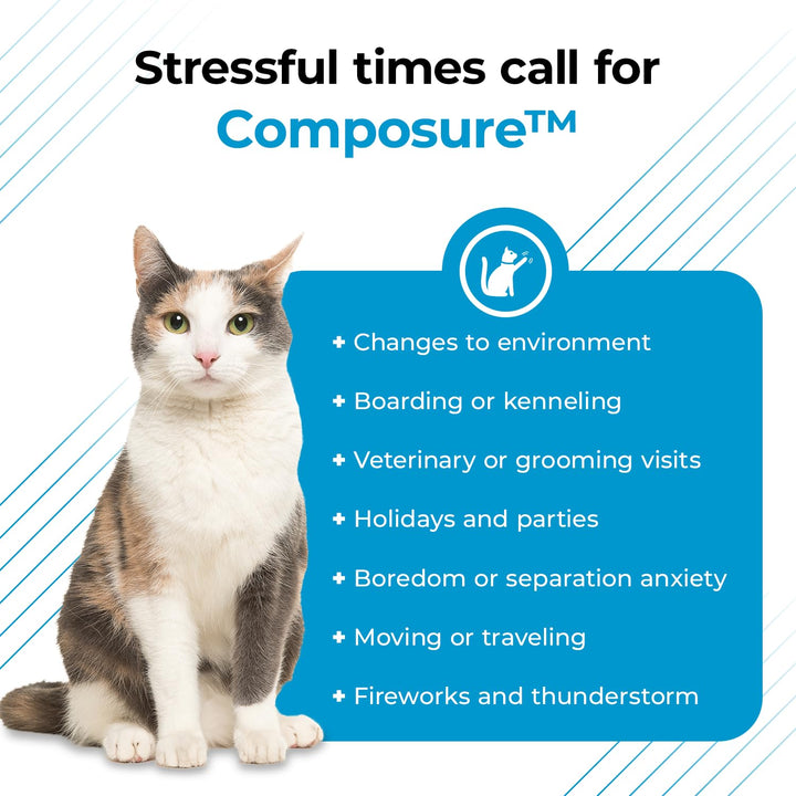 VetriScience Composure Cat Calming Chews - Clinically Supported Cat Anxiety Relief Supplement for Stress, Grooming, Vet Visits, Separation & More - 30 Count, Trout Flavor 30 Chews (Pack of 1)