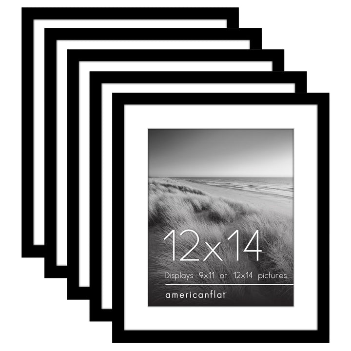 Americanflat 12x16 Picture Frame with Polished Plexiglass - Set of 5 - Use as 8.5x11 Frame with Mat or 12x16 Frame Without Mat - Galleria Collection - Gallery Wall Frame Set for Wall Display - White