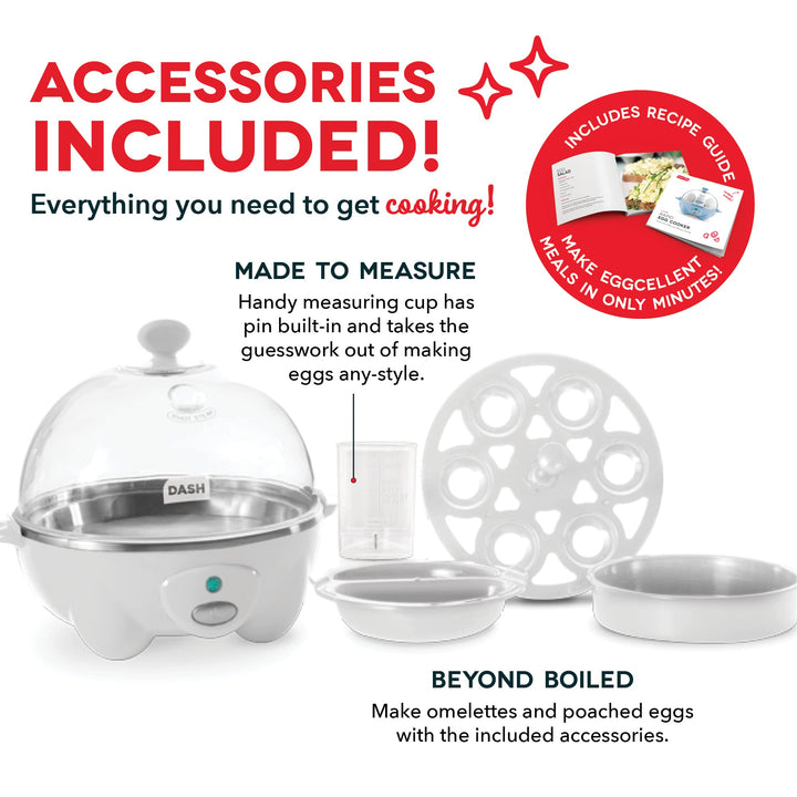 DASH Rapid Egg Cooker: 6 Egg Capacity Electric Egg Cooker for Hard Boiled Eggs, Poached Eggs, Scrambled Eggs, or Omelets with Auto Shut Off Feature - White (DEC005WH)