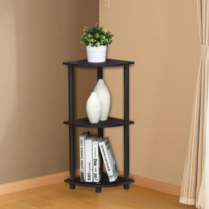 Furinno Turn-N-Tube 4-Tier Corner Display Rack Multipurpose Shelving Unit, Dark Brown Grain/Black 4-Tier Round Tube