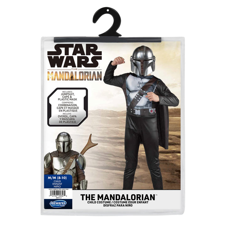 STAR WARS The Mandalorian Official Youth Halloween Costume - Printed Jumpsuit with Plastic Mask Medium