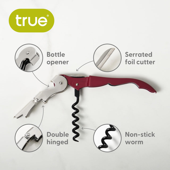 True Brands TrueTap Double Hinged Waiters Corkscrew, Top-notch Stainless Steel Opener with Foil Cutter Built to Last Wine Key Gold, Set of 1