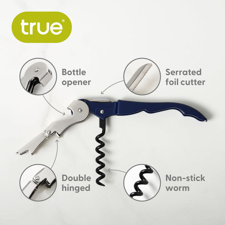 True Brands TrueTap Double Hinged Waiters Corkscrew, Top-notch Stainless Steel Opener with Foil Cutter Built to Last Wine Key Gold, Set of 1